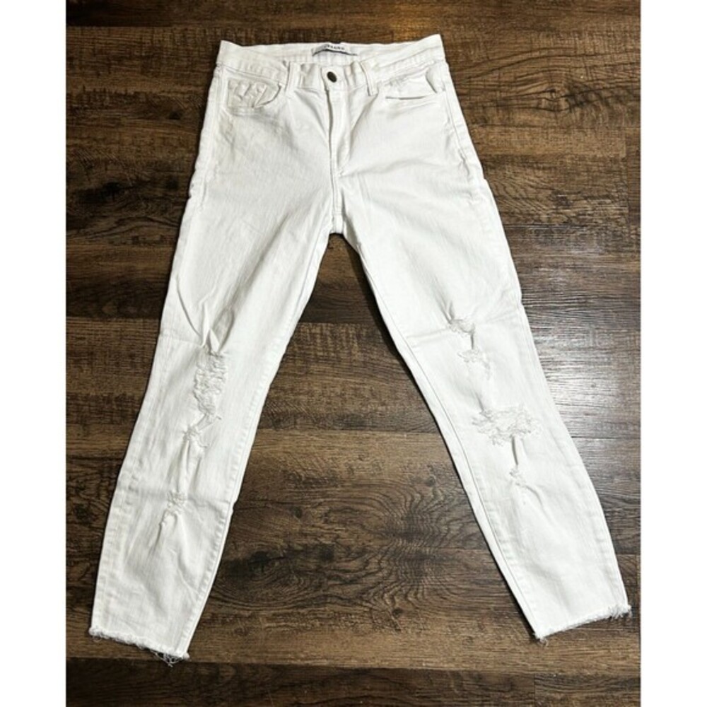 J Brand Jeans Womens 27 White Denim Capri Mid Rise Straight Stretch Frayed Hem - Picture 2 of 9